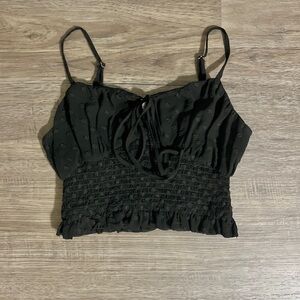 Kendall & Kylie Black Smocked Crop Top